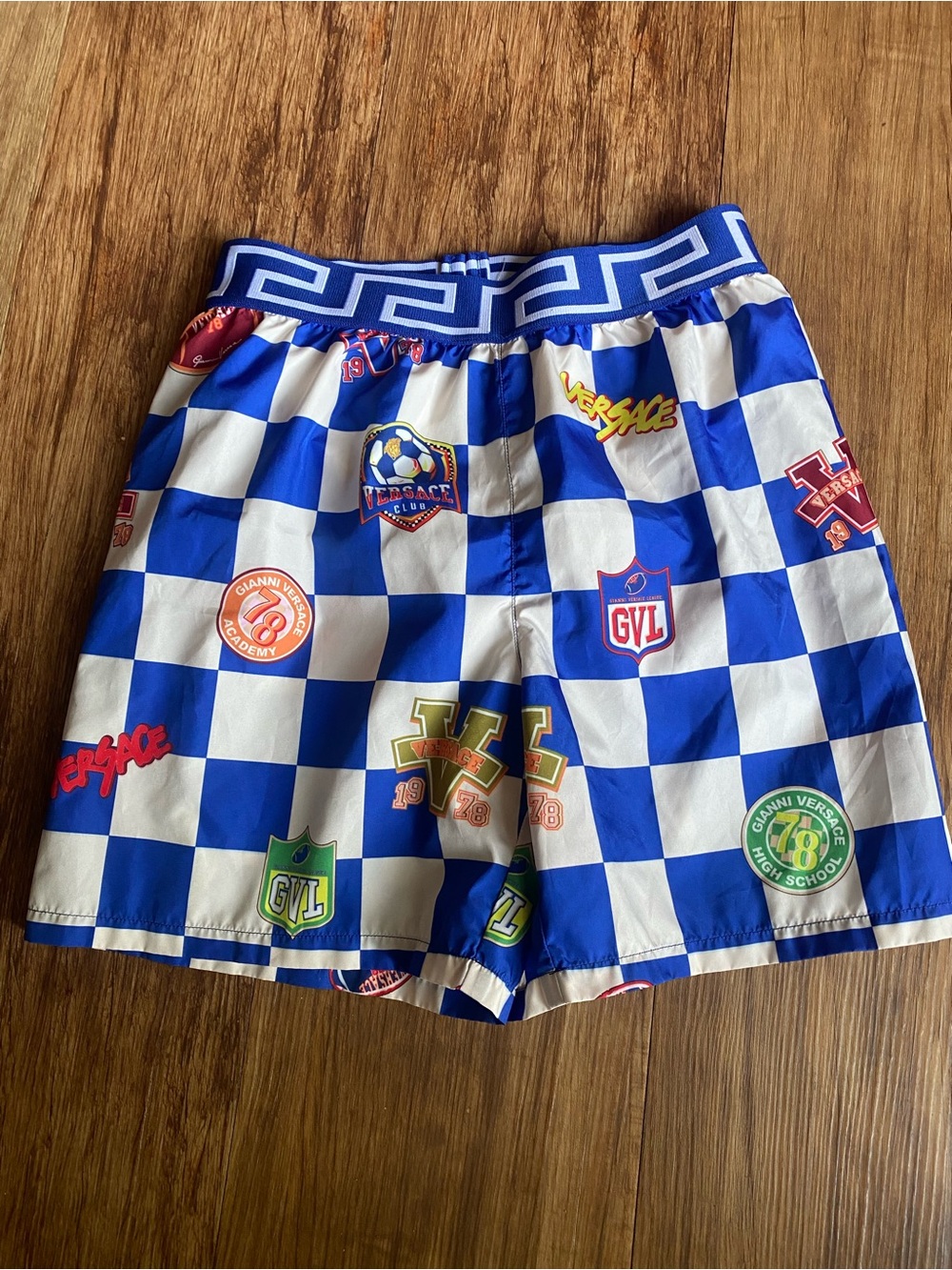 Versace Boy’s Varsity Check ‘78 soccer Swim Trunks size 10